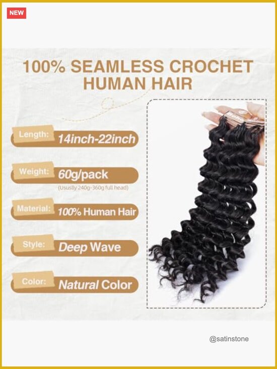 Human Crochet Hair 18inch 60g Pre-Separated 50 Strands Deep Wave Miracle Knots main image 4